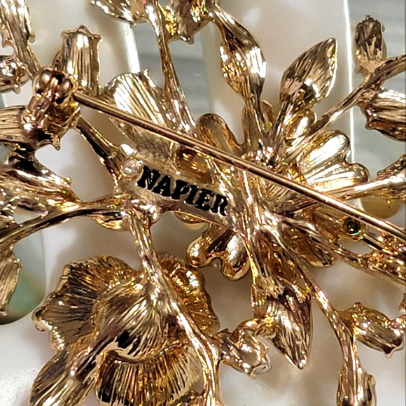 Napier Floral Spray Multi-Color Rhinestone Enamel Brooch - Picture 5 of 6